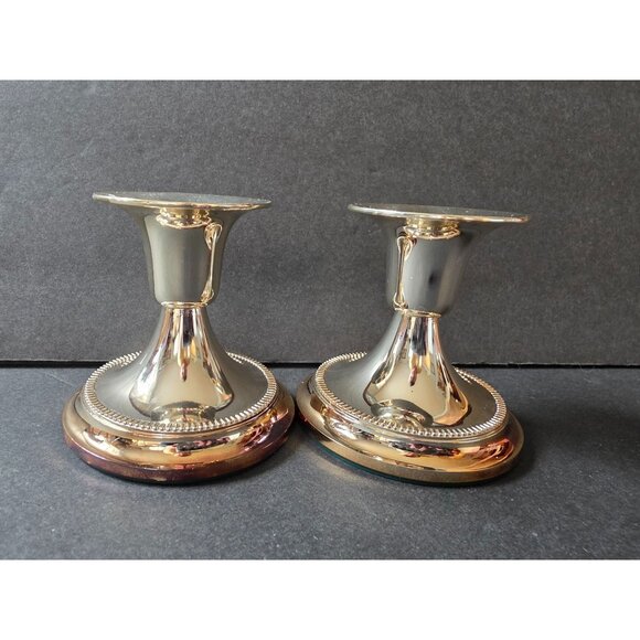 Tarnish-Resistant Silver-Plated Candle Holders Set Of 2 With Beaded Base Design - Picture 1 of 5